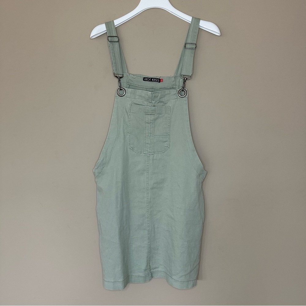 Y2K Overall Dress Junior Size 13 Pockets Pastel Green Denim Jumper Spring Summer